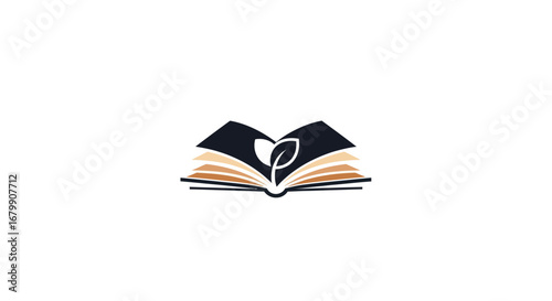 Open Book with Leaf Logo Design.