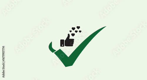 Green checkmark with a thumbs up and hearts icon.