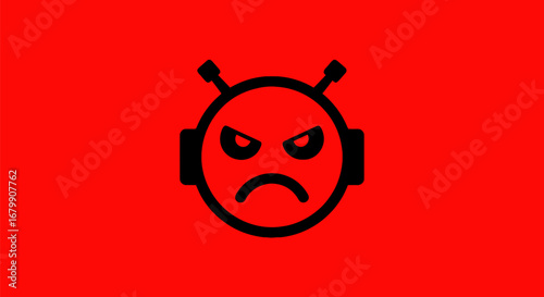 Angry robot face icon digital illustration emotion symbol.
