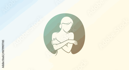 Person embracing self feeling safe and secure in a green circle.