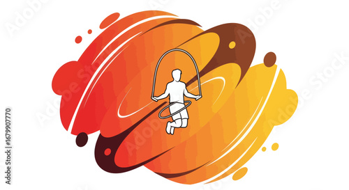 Stylized white outline of a person jumping rope for fitness.