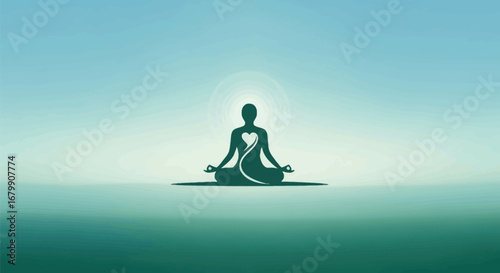Silhouette of a person meditating in a serene pose.