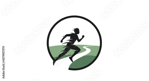 Runner Silhouette on Winding Path in Circular Frame.