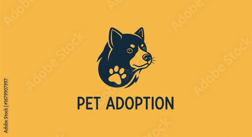 Pet Adoption Logo with Dog Head and Paw Print.