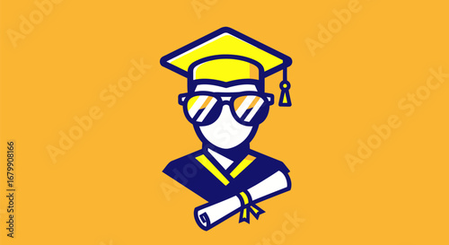 Graduate with Diploma Illustration: Academic Success and Future Vision.