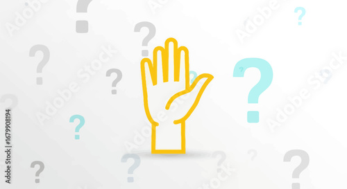 Hand Reaching Up Surrounded by Question Marks.