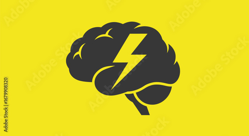 Creative brainstorming concept with brain and lightning bolt icon.