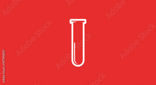 Simple test tube outline on red background for science concepts.