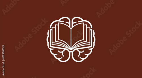 Creative Line Art Icon of an Open Book within a Brain.
