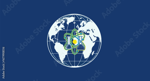 Globe with Atom Symbol: Science and Global Connection.