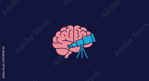 Brain using a telescope to explore ideas and knowledge.