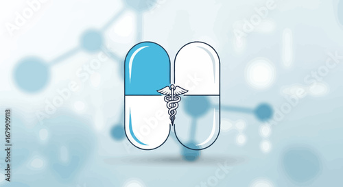 Medical Capsules with Caduceus Symbol Illustration.