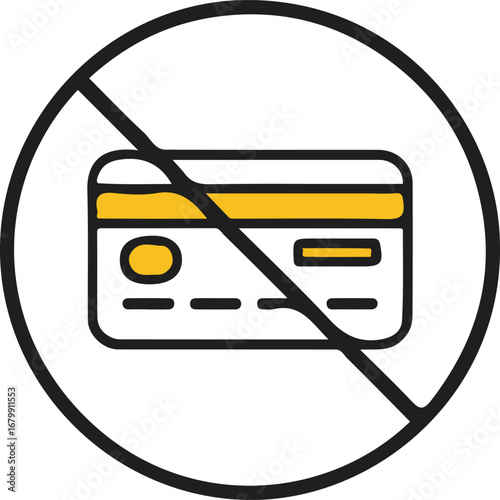 No credit card sign isolated on white background, indicating forbidden or restricted payment method, representing financial security and prevention of fraud in online transactions and ecommerce
