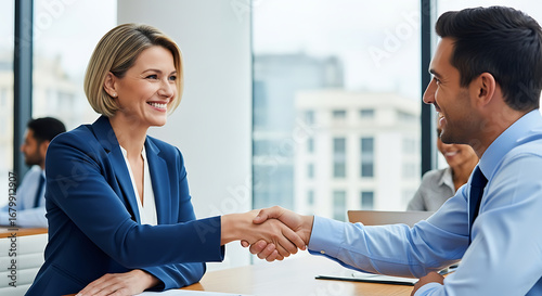 Business people shaking hands in a modern office