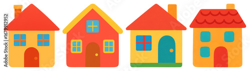 PNG Colorful cartoon house illustrations, element set on transparent background