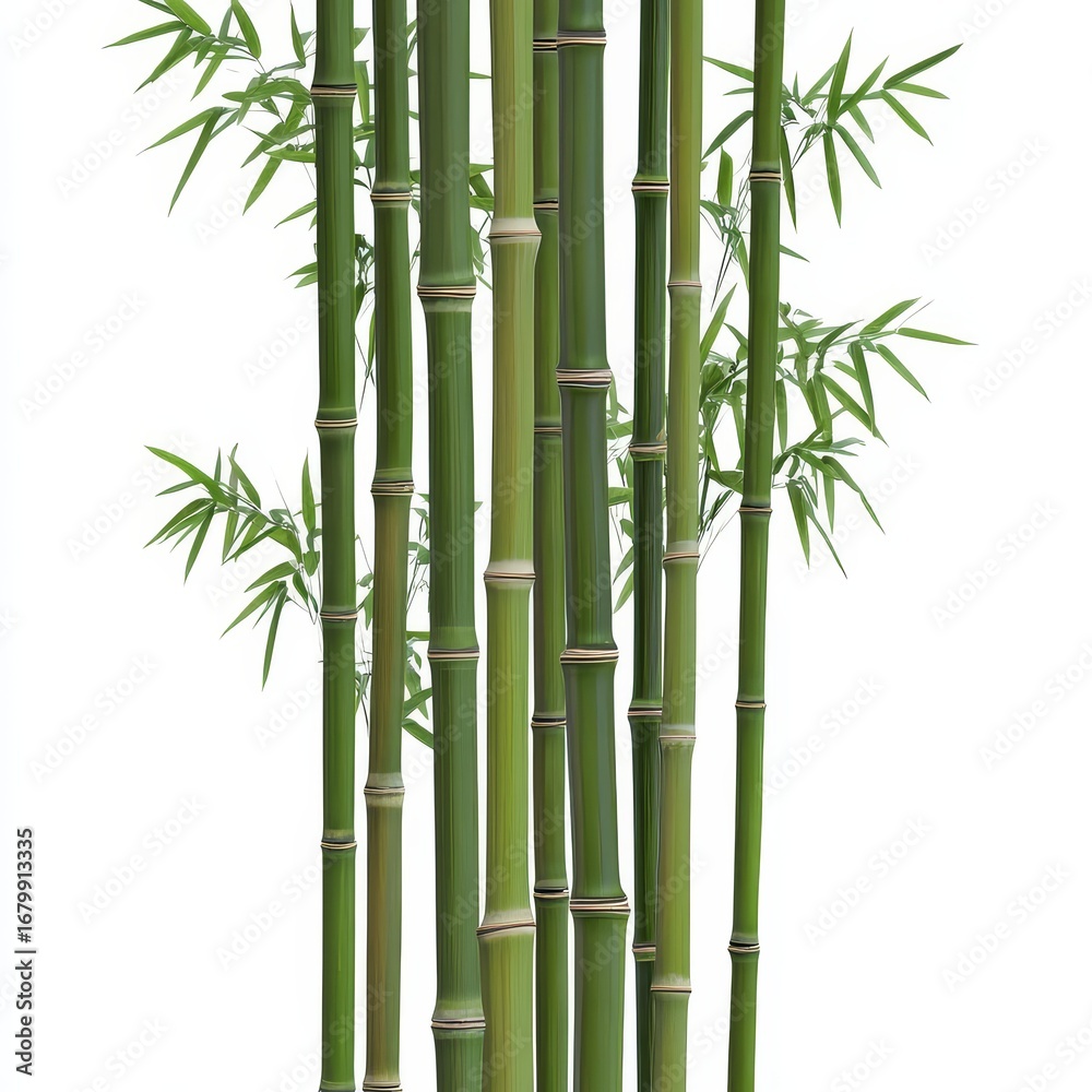 Fototapeta premium Green bamboo cluster on white background