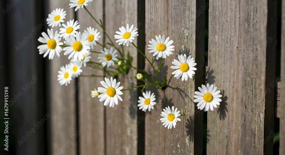 Obraz premium Daisies on a wooden fence