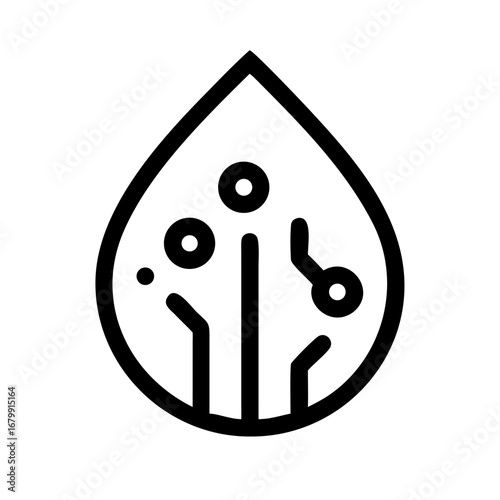 Vector icon of a water droplet with circuitry lines inside
