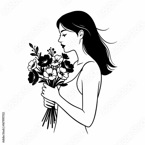 Woman Admiring Flowers