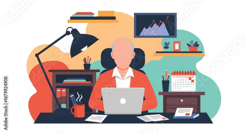 Focused professional at a desk with a laptop, reviewing business growth charts. Represents remote work, financial analysis, and productivity.