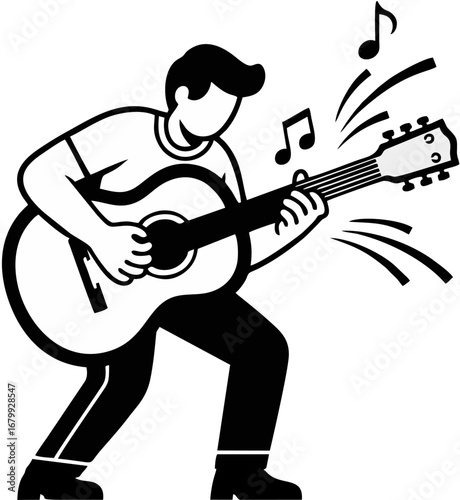 Musician playing guitar flat vector