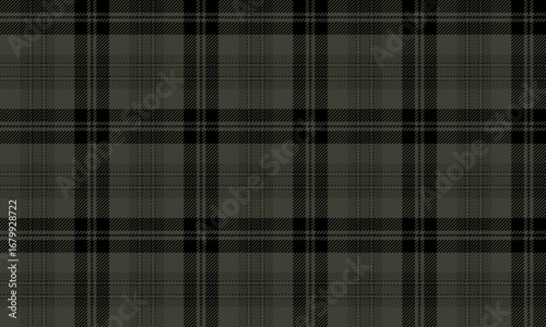 Seamless plaid pattern, olive green, black, suitable for designing clothes, skirts, pants, shirts, and other textiles, giving a simple yet unique look in a contemporary style.