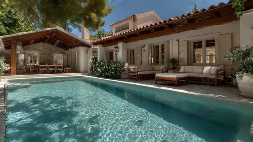 Wallpaper Mural Luxury Villa with Swimming Pool, Outdoor Dining Area, and Comfortable Lounge Seating on a Sunny Day Torontodigital.ca