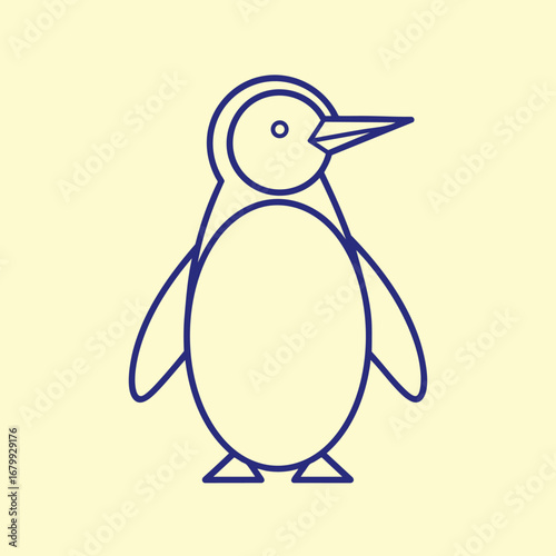 Simple line drawing of a penguin standing upright against a light yellow background, ideal for educational or decorative use
