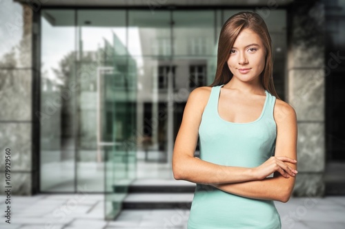 Free Download Young happy business woman posing - GFXLoad