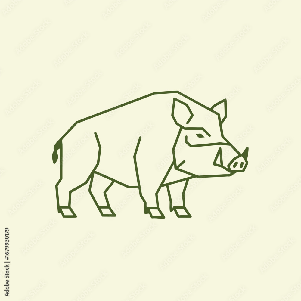 Fototapeta premium Minimalist illustration of a wild boar standing in profile against a light background, showcasing its unique features