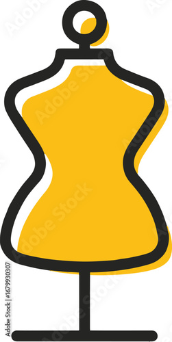 Illustration of a yellow dressmakers mannequin on a, perfect for fashion design, clothing retail, or sewingrelated projects