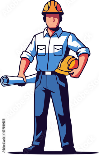 Cartoon plumber repairman holding wrench vector illustration
