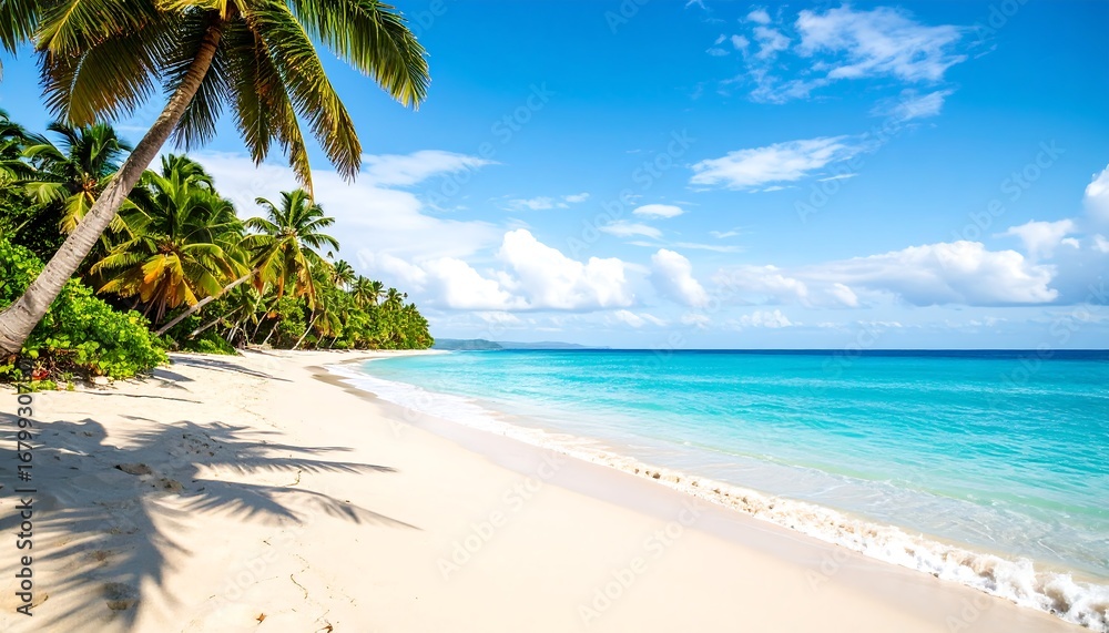 Obraz premium Tropical beach scene under a vibrant blue sky (1)