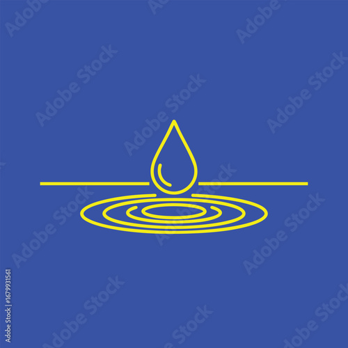 Abstract illustration of a yellow water droplet creating ripples on a blue background, symbolizing tranquility and fluidity