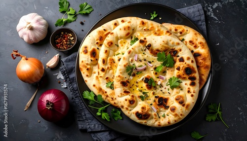 Fresh Naan bread with herbs