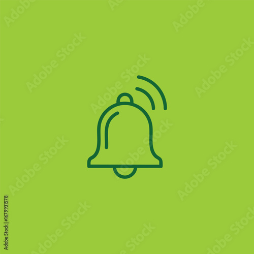 Simple green notification bell icon with sound waves indicating alerts, suitable for digital applications and notifications