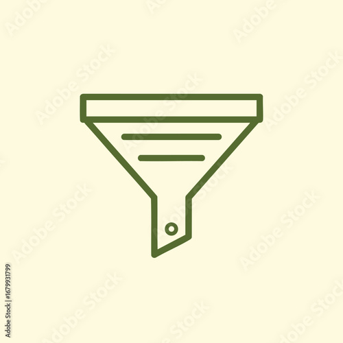 Simple green funnel icon on a beige background, symbolizing filtering or straining in various applications