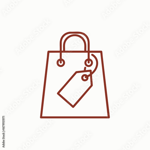 Simple brown shopping bag illustration with a price tag, representing retail and consumerism in a minimalist style