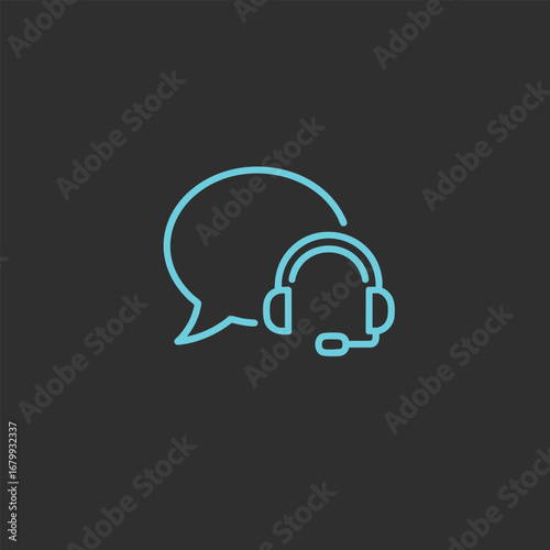 Illustration of a headset with a speech bubble, symbolizing customer support and communication in a digital environment