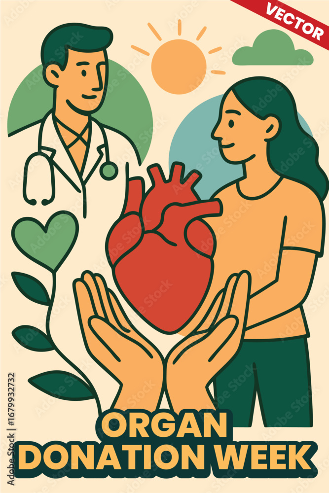 Obraz premium Organ Donation Week: Awareness Poster for Organ Donation Week Featuring Bright Heart Symbol and Transplant Campaign Message for Community