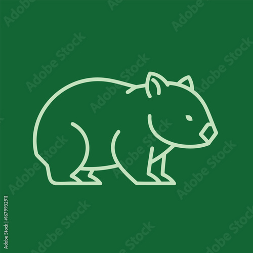 Minimalist illustration of a wombat on a green background, perfect for educational materials or wildlife awareness campaigns
