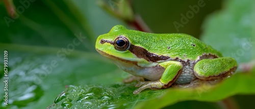 forest green frog positioned on foliage

