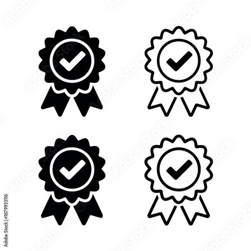 Checkmark verified badge award ribbon seal approved quality guarantee vector icon graphic illustration design