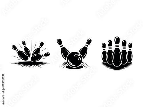 Bowling strike vector design with pins and ball for sport and recreation activity and game illustration