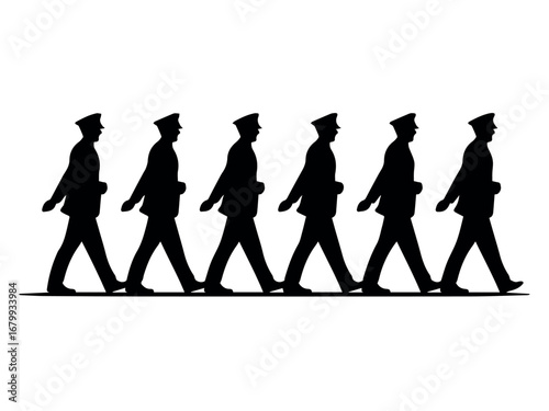 Silhouette of marching police officers vector illustration for law enforcement and security design projects with style