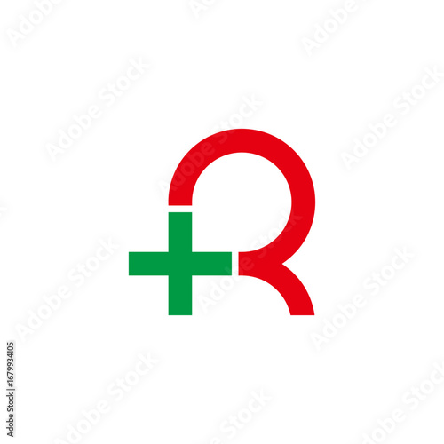 letter r plus medical loop pin location logo vector