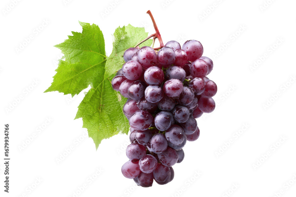 Fototapeta premium Red Grape Bunch with Leaf on Transparent Background