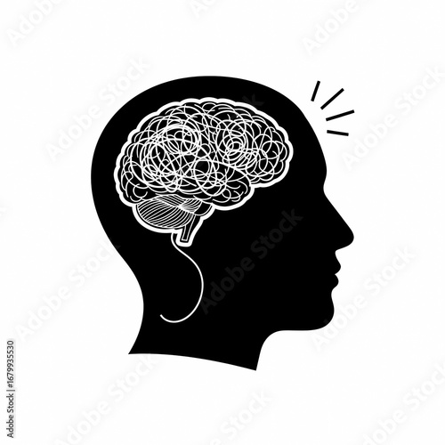 human head silhouette with brain.  the concept of overthinking
