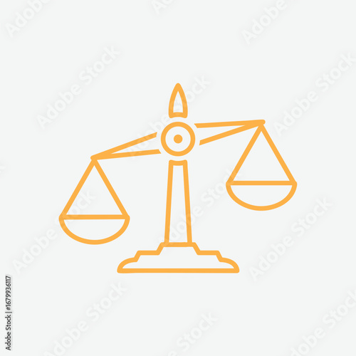 Symbolic representation of justice with a balanced scale illustration, set against a minimalistic background