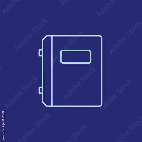 Minimalistic blue notebook with a label on the cover, placed on a solid background, ideal for stationery or office use
